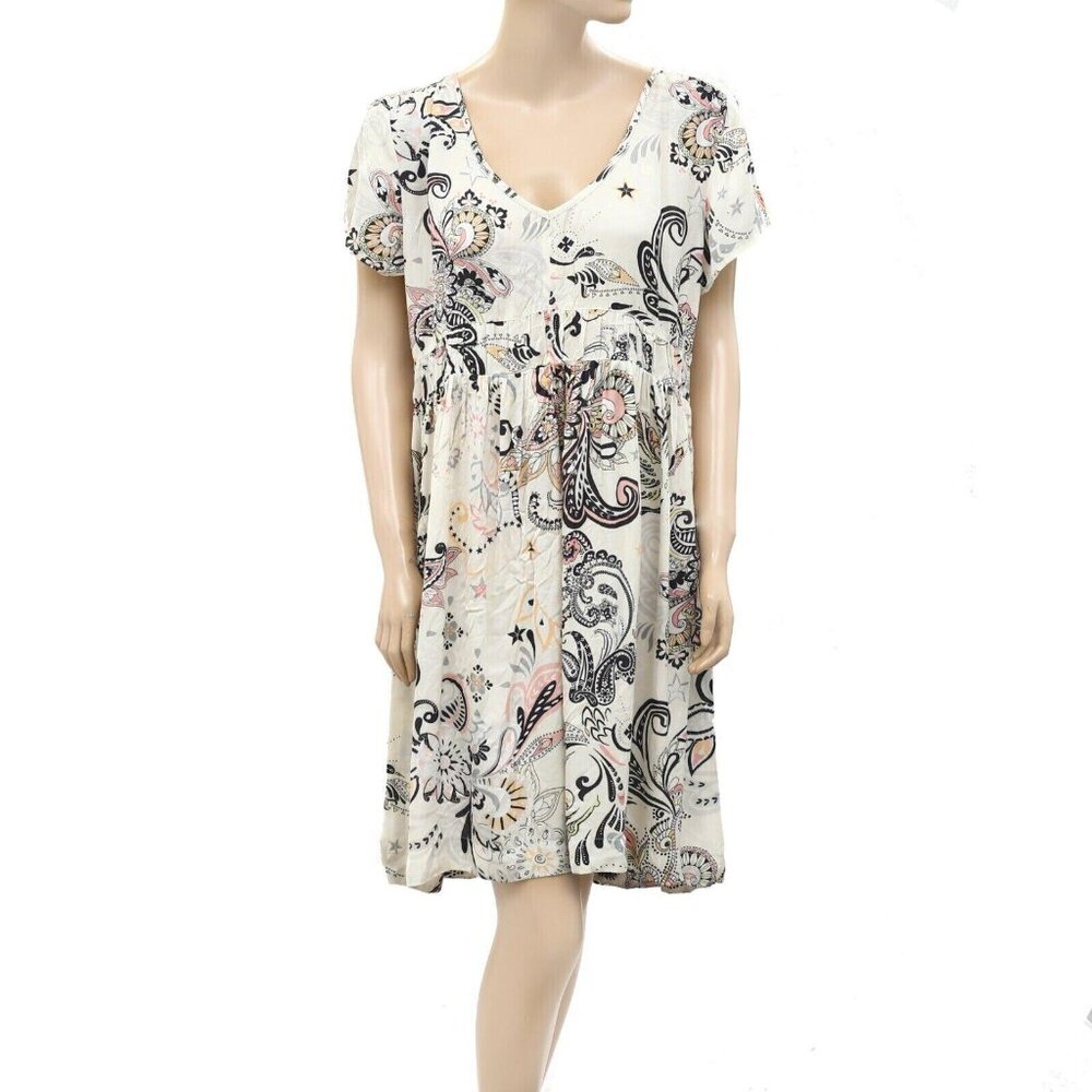Odd Molly Anthropologie Paisley Floral Tunic Mini Dress Ruffle Beach XL-4